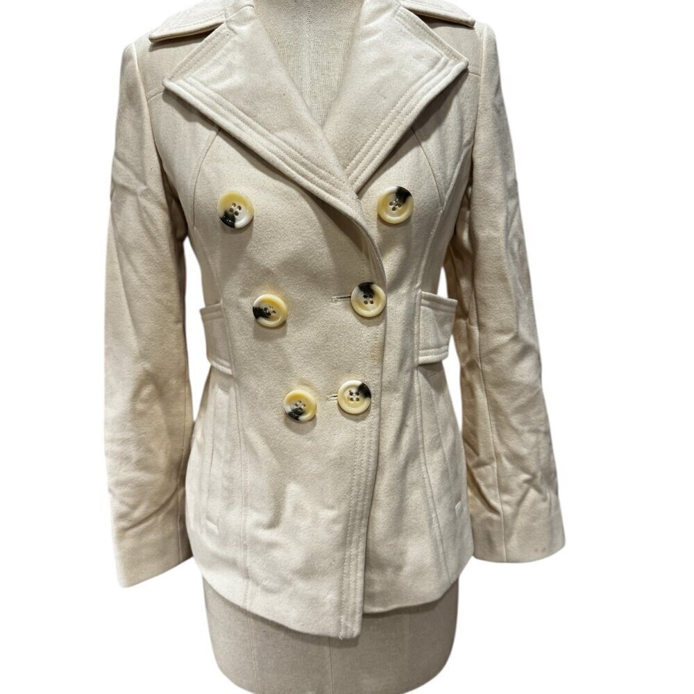 Vintage G by Guess Y2K Wool Peacoat – Ivory with Tortoise Buttons (Size Small)